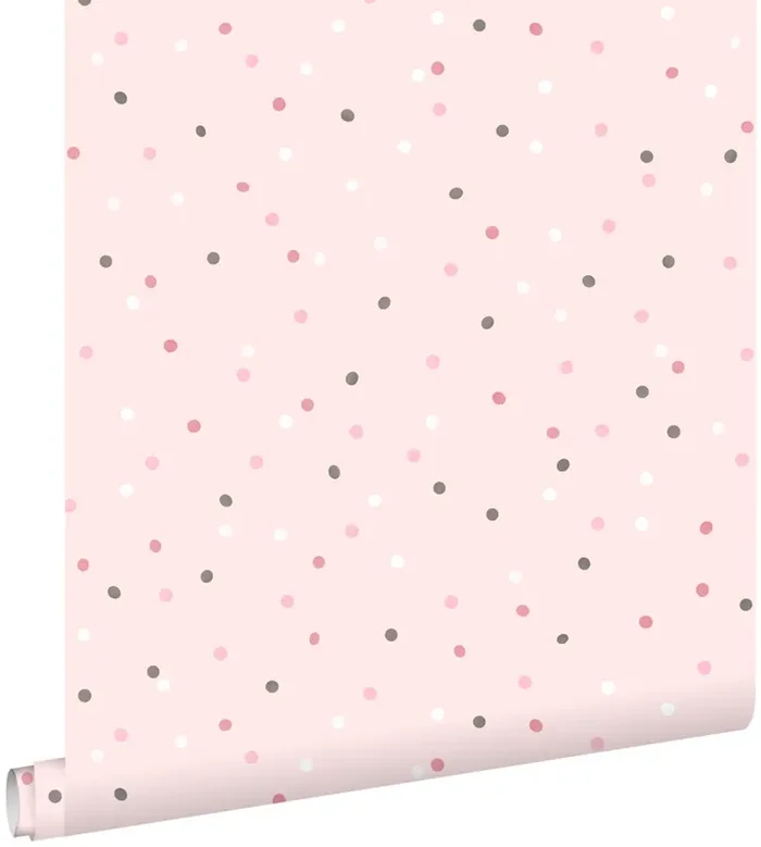papel pintado puntos lunares rosa y gris cálido de ESTAhome – 139051
