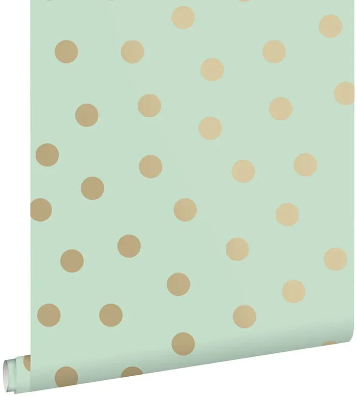 papel pintado puntos lunares verde menta agrisado y oro de ESTAhome – 139245