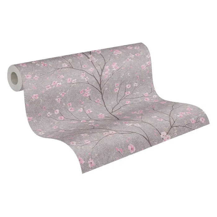 papel pintado ramas en flor marrón topo grisáceo y rosa de Livingwalls – AS-379122
