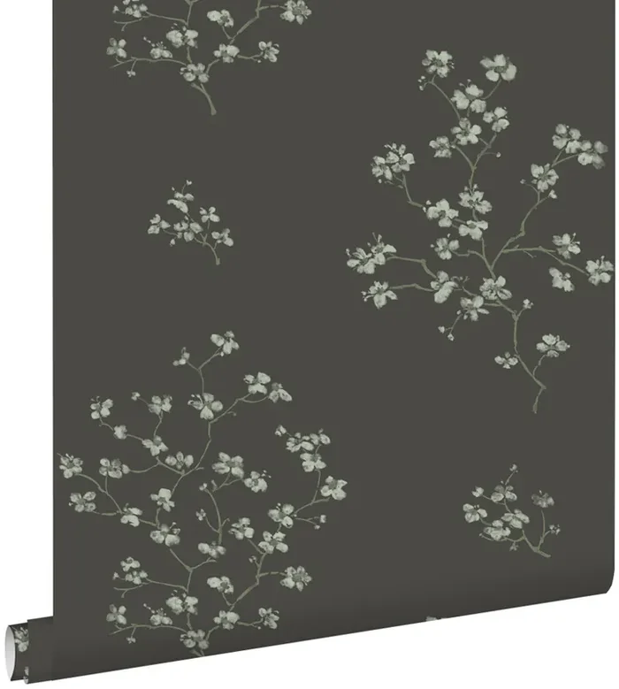 papel pintado ramas en flor negro de ESTAhome – 148737