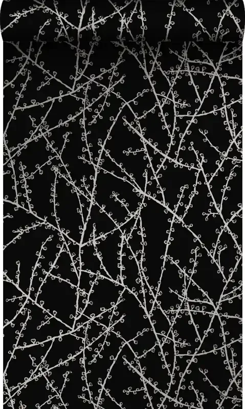 papel pintado ramas en flor negro mate y gris de Origin Wallcoverings – 345730