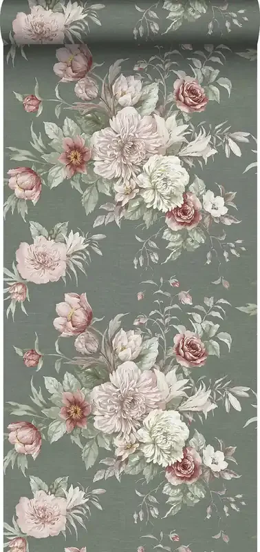 papel pintado ramo de flores verde grisáceo de Borastapeter – 660260