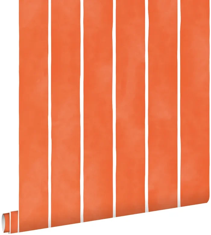 papel pintado rayado naranja y blanco de ESTAhome – 131311