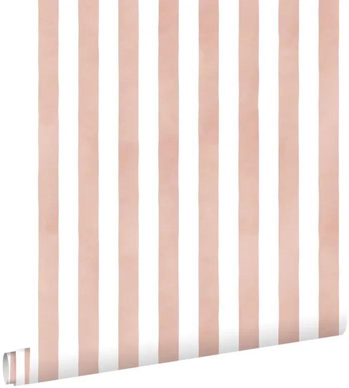 papel pintado rayado rosa terracota y blanco de ESTAhome – 131307