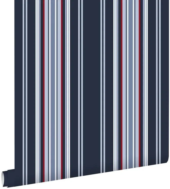 papel pintado rayas azul marino y rojo de ESTAhome – 136419