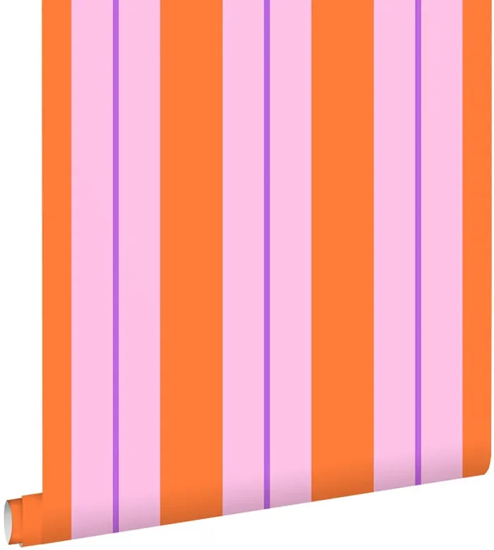 papel pintado rayas naranja y rosa de ESTAhome – 131678
