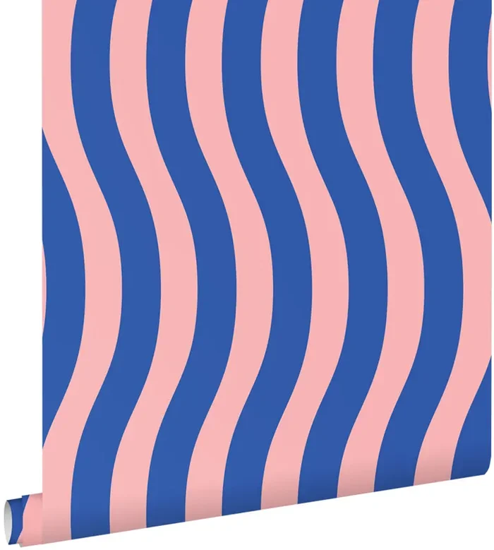 papel pintado rayas onduladas azul y rosa de ESTAhome – 131608