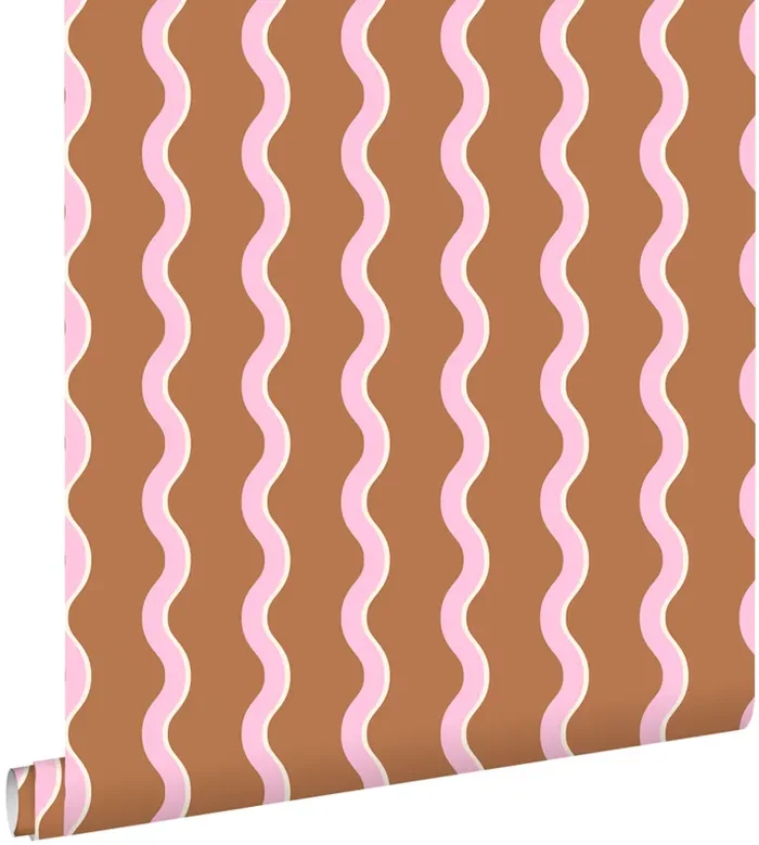 papel pintado rayas onduladas marrón y rosa de ESTAhome – 131725