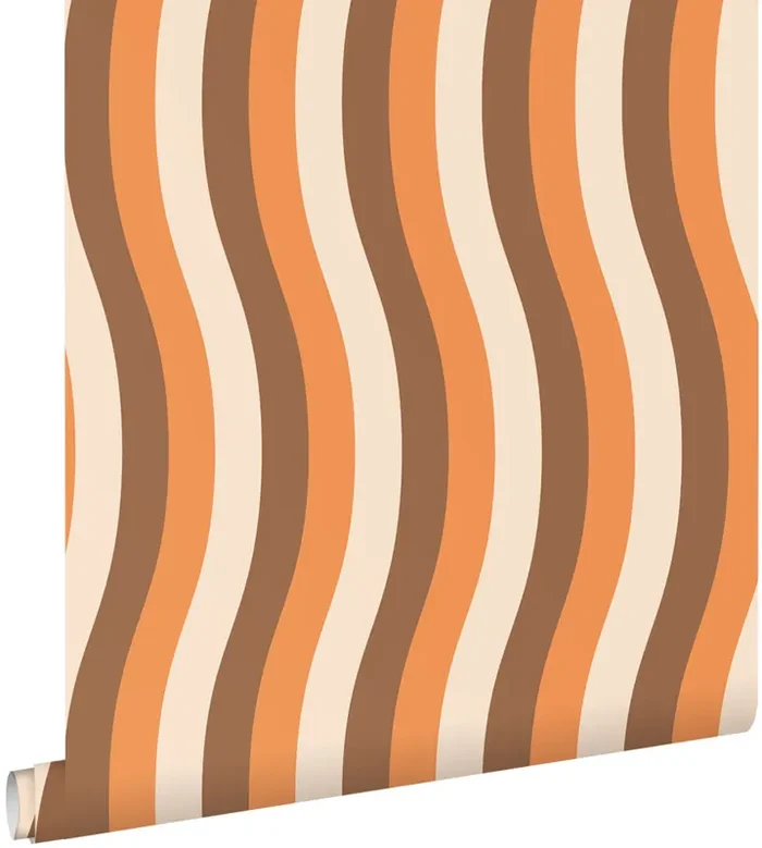 papel pintado rayas onduladas naranja y marrón de ESTAhome – 131612