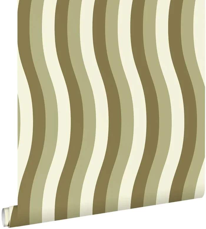 papel pintado rayas onduladas verde de ESTAhome – 131611