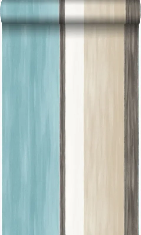 papel pintado rayas turquesa y beige de Origin Wallcoverings – 346929