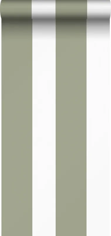 papel pintado rayas verde oliva agrisado y blanco de Sanders & Sanders – 640722