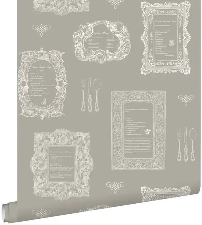 papel pintado recetas gris pardo de ESTAhome – 127632