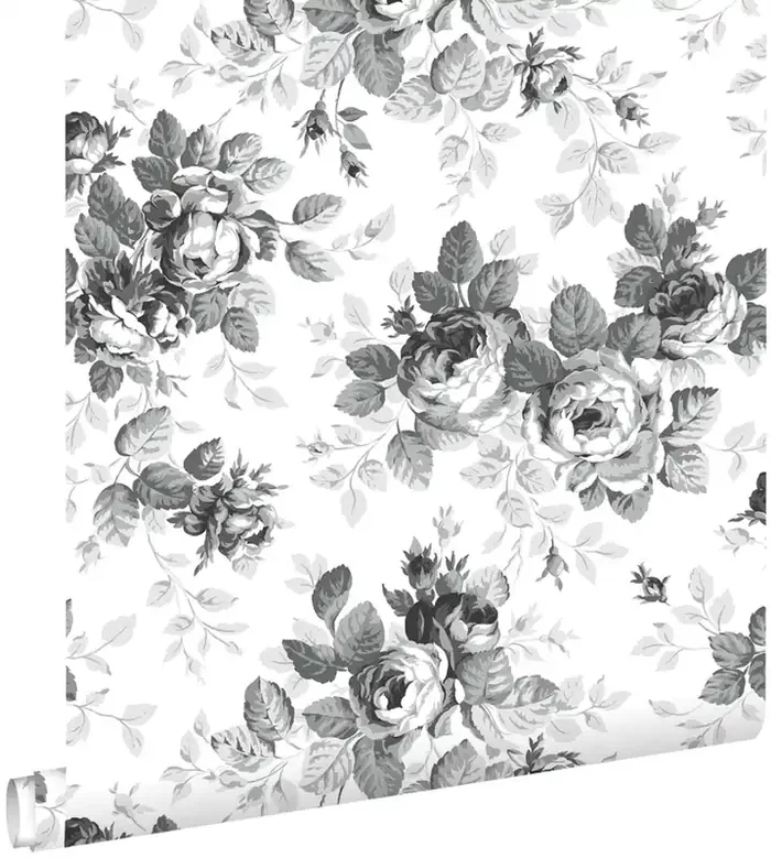papel pintado rosas negro y blanco de ESTAhome – 138112