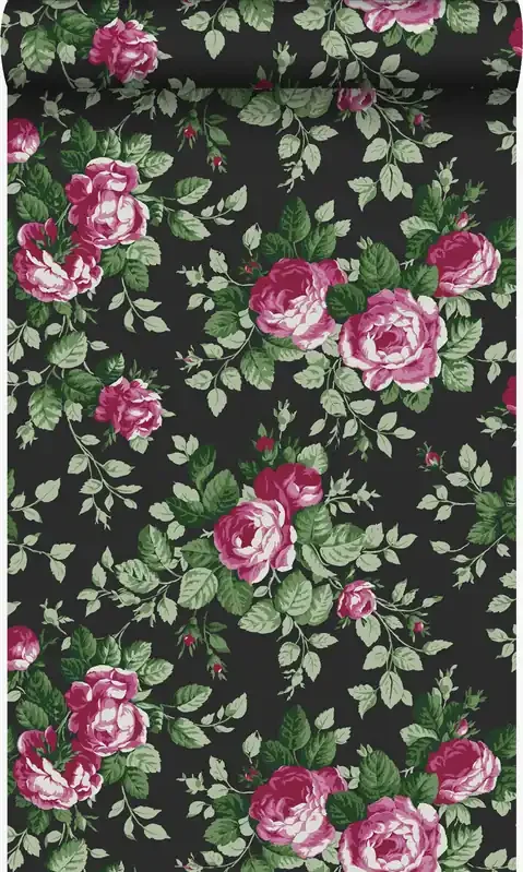 papel pintado rosas negro y rosa de Origin Wallcoverings – 326140