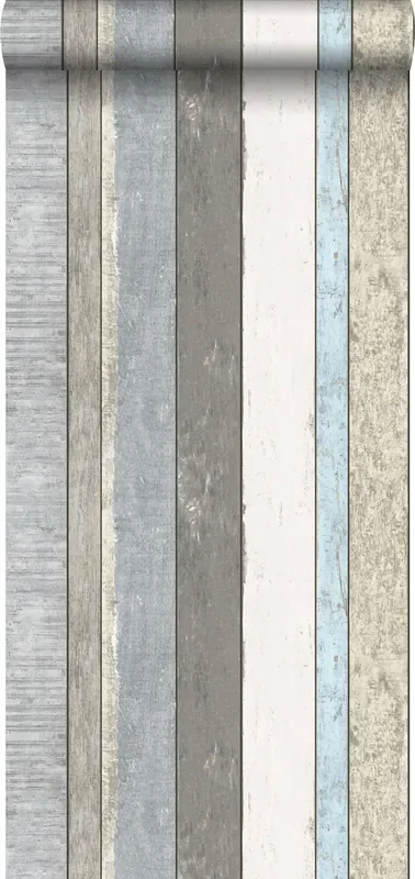papel pintado tablas de madera desgastada, alterada, resistida vintage gris, azul y beige de Walls4You – 935286