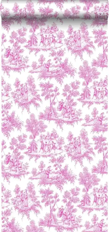 papel pintado tela de jouy rosa de ESTAhome – 136819
