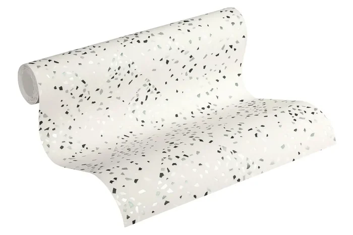 papel pintado terrazo blanco, negro y plata de Livingwalls – AS-373942