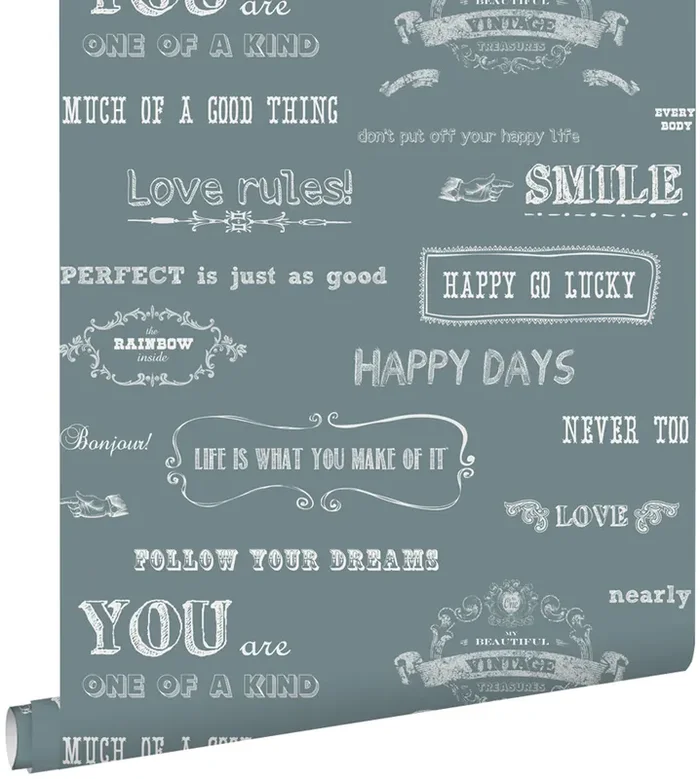 papel pintado texto pizarra azul vintage de ESTAhome – 128506