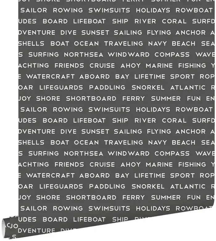 papel pintado textos marítimos de playa gris oscuro de ESTAhome – 138962