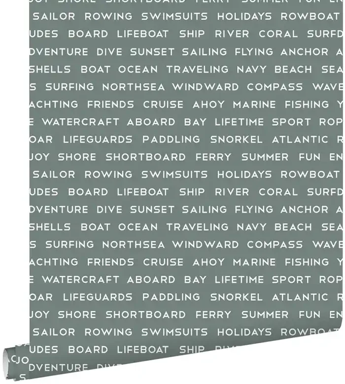 papel pintado textos marítimos de playa verde grisáceo de ESTAhome – 138960