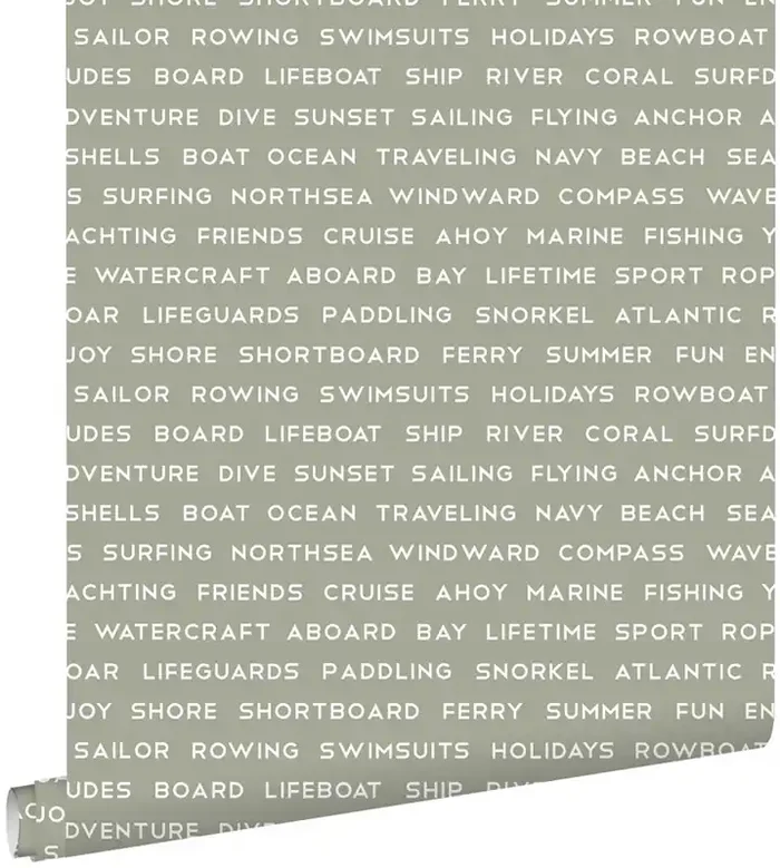 papel pintado textos marítimos de playa verde militar de ESTAhome – 138959