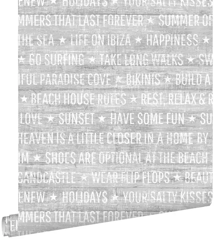 papel pintado textos veraniegos gris de ESTAhome – 148638