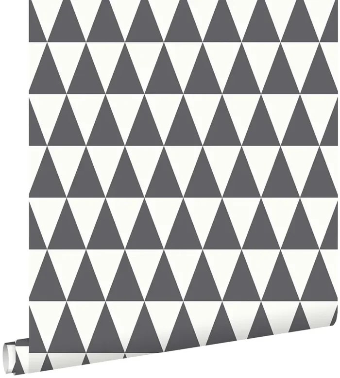 papel pintado triángulo geométrico gráfico gris oscuro y blanco mate de ESTAhome – 148672