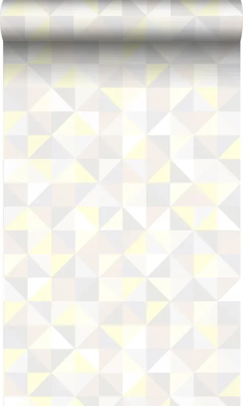 papel pintado triángulos beige crema claro, gris claro cálido, amarillo pastel claro y beige claro brillante de Origin Wallcoverings – 337210