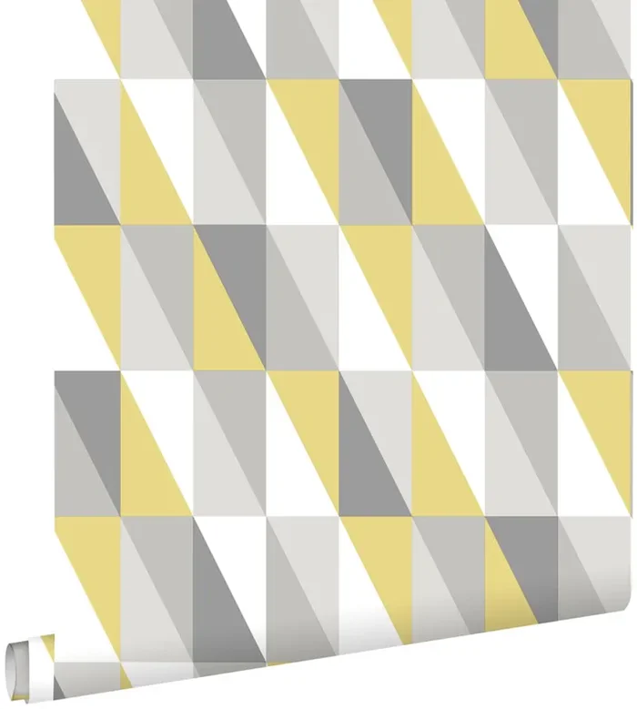 papel pintado triángulos gráficos amarillo ocre y gris de ESTAhome – 138921