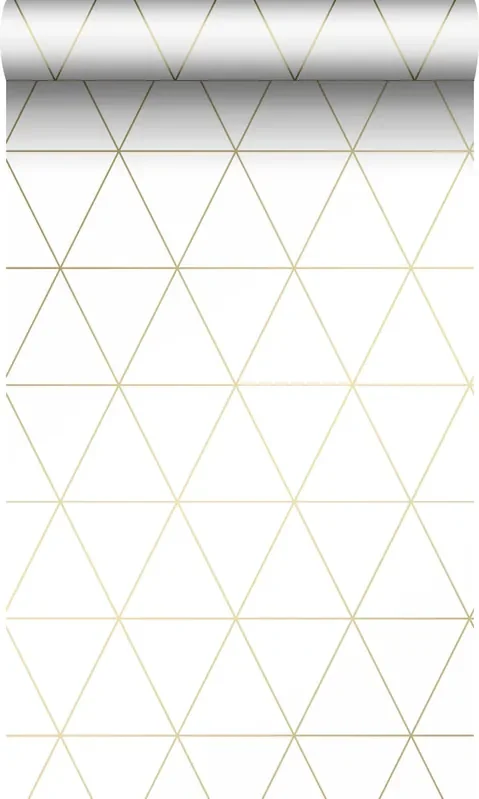 papel pintado triángulos gráficos blanco y oro de Origin Wallcoverings – 347682