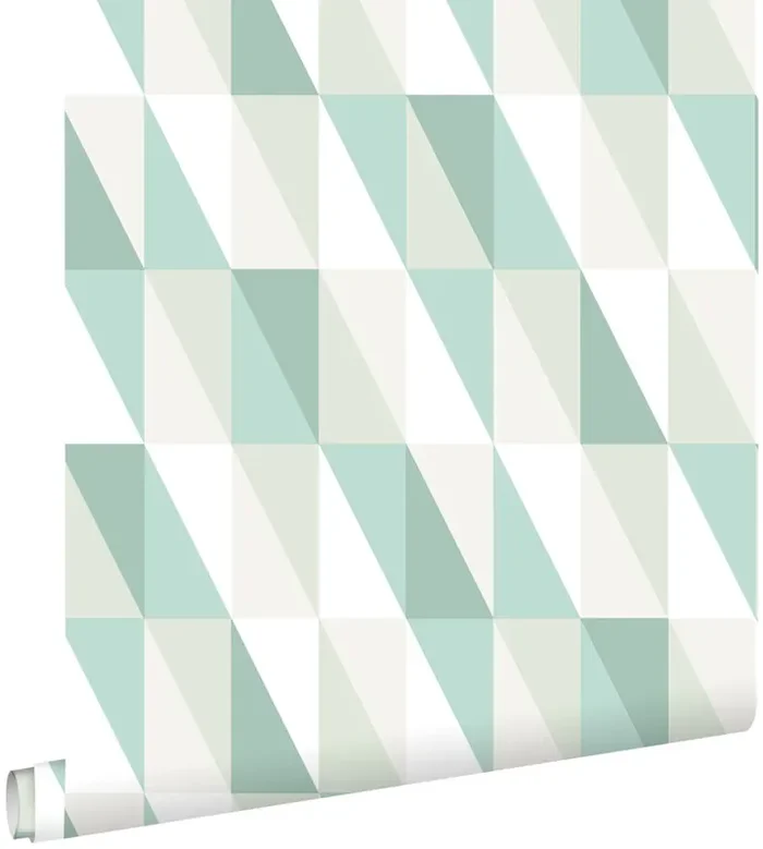 papel pintado triángulos gráficos menta verde y azul de ESTAhome – 138920