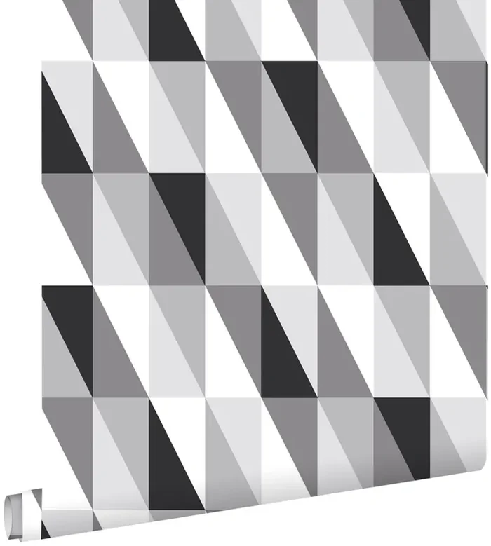 papel pintado triángulos gráficos negro, gris y blanco de ESTAhome – 139121
