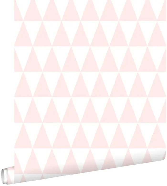 papel pintado triángulos gráficos rosa claro y blanco de ESTAhome – 128862