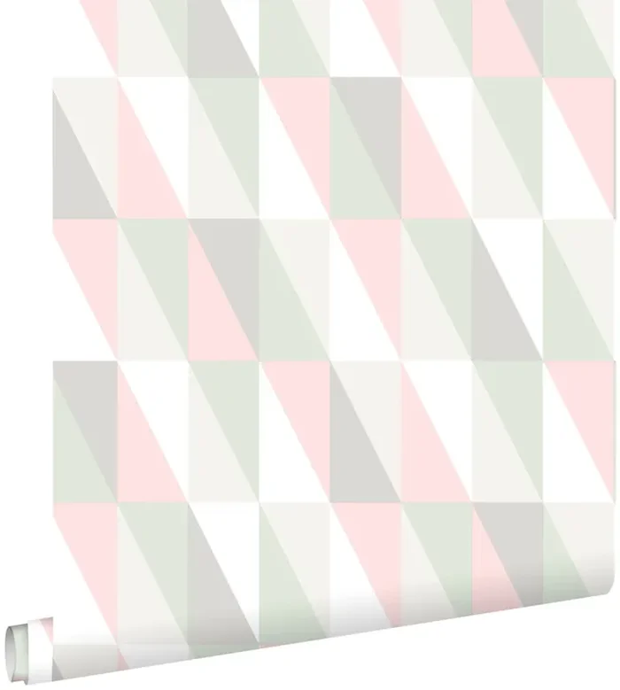 papel pintado triángulos gráficos rosa claro y menta verde de ESTAhome – 138919
