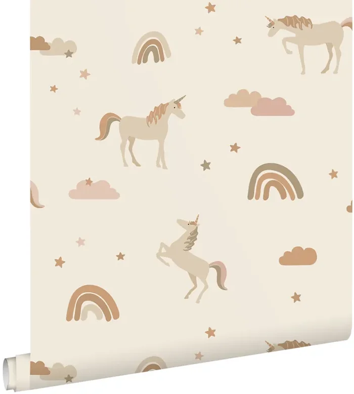 papel pintado unicornios beige y rojo barro cocido de ESTAhome – 131460