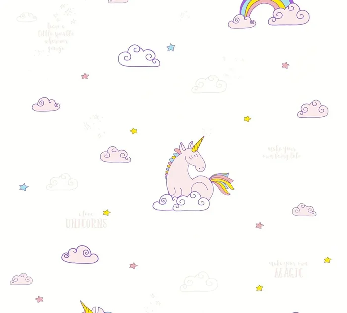 papel pintado unicornios blanco, rosa y azul de A.S. Création – AS-361581