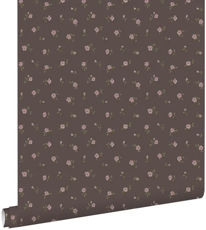 papel pintado vintage flores marrón y rosa de ESTAhome – 139835
