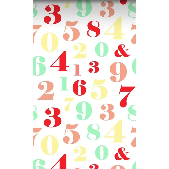 papel pintado XXL cifras rojo, amarillo, verde y rosa de ESTAhome – 158714