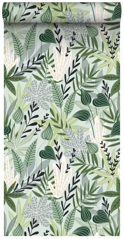 papel pintado XXL hojas en estilo escandinavo menta verde de ESTAhome – 158894