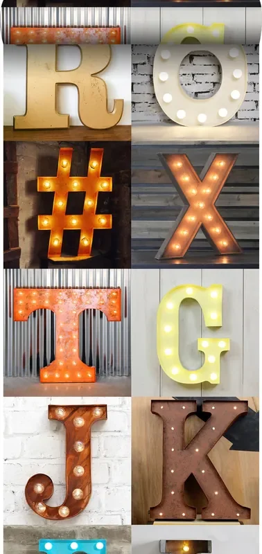 papel pintado XXL letras luminosas de madera – marquee naranja, beige, gris, rojo y azul de ESTAhome – 158816