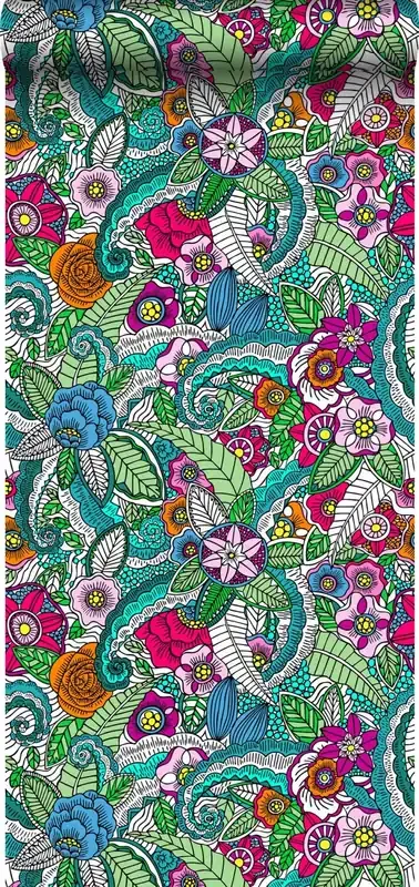 papel pintado XXL mandala flores rosa, verde, naranja, morado y azul de ESTAhome – 158608