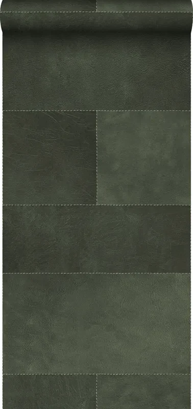 papel pintado XXL motivo de azulejos imitacion de cuero verde oscuro de Origin Wallcoverings – 357239