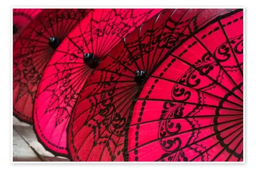 Paraguas rojos en Myanmar de Keren Su Danita Delimont