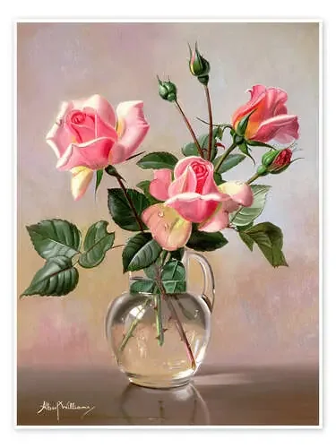 Pink Roses in a Glass Jug de Albert Williams Bridgeman Images
