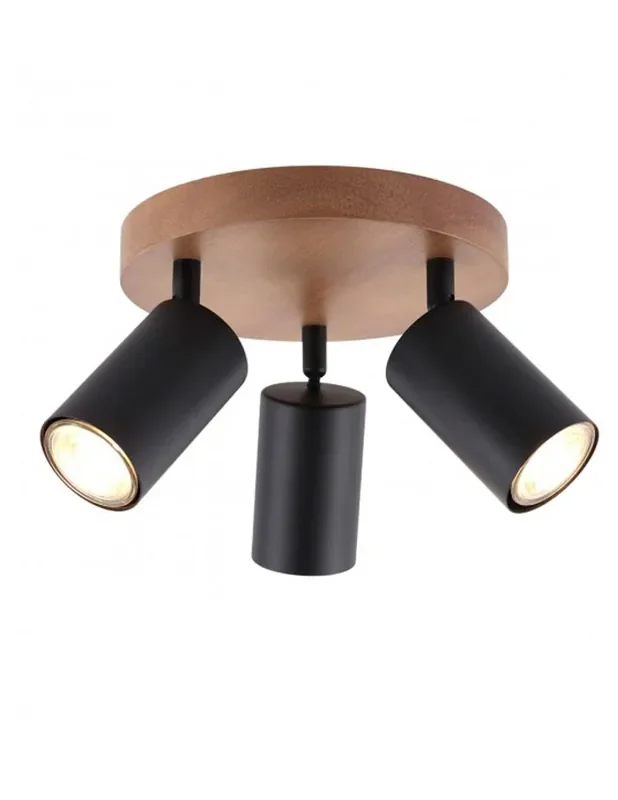 Plafón Foco Cilindro Negro y Madera