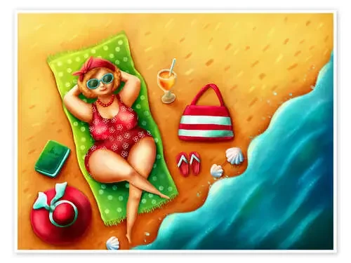 Plump woman on the beach de Elena Schweitzer