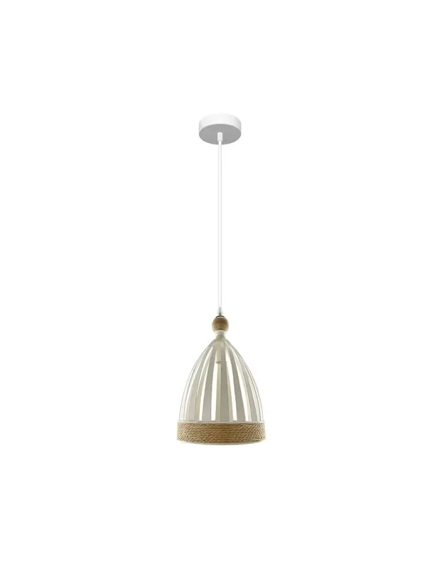 Portofino Lámpara Metal Blanca Madera y Cuerda