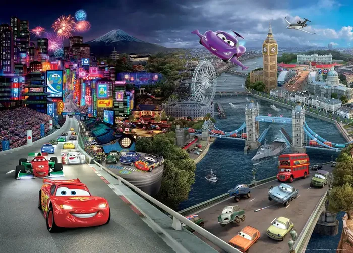 póster decorativo Cars azul, rojo y morado de Disney – 600649