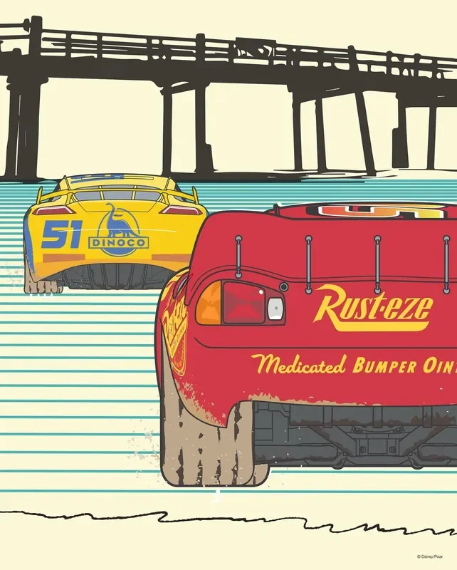 póster decorativo Cars rojo, amarillo y azul de Disney – 612151